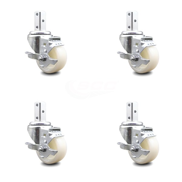 3 Inch Nylon Wheel Swivel 7/8 Inch Square Stem Caster Set with Brake SCC